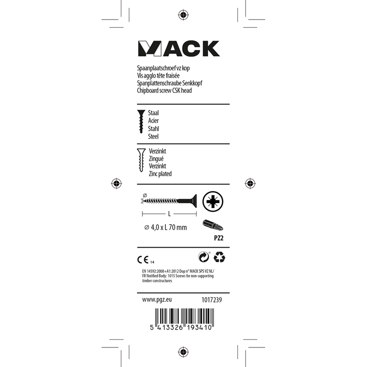 Mack 1017239 - Spanplattenschraube mit Kopf gelb plattiert 10 Stück 4,0 x 70 mm | 10 Stück