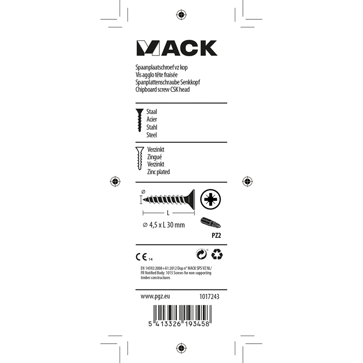 Mack 1017243 - Spanplattenschraube mit Kopf gelb plattiert 18 Stück 4,5 x 30 mm | 10 Stück