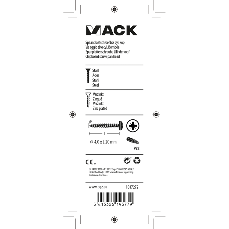 Mack 1017272 - Spanplattenschraube Zylinderkopf gelb plattiert 30 Stück 4,0 x 20 mm | 10 Stück