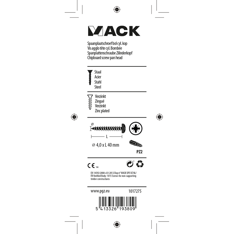 Mack 1017275 - Spanplattenschraube Zylinderkopf gelb plattiert 15 Stück 4,0 x 40 mm | 10 Stück