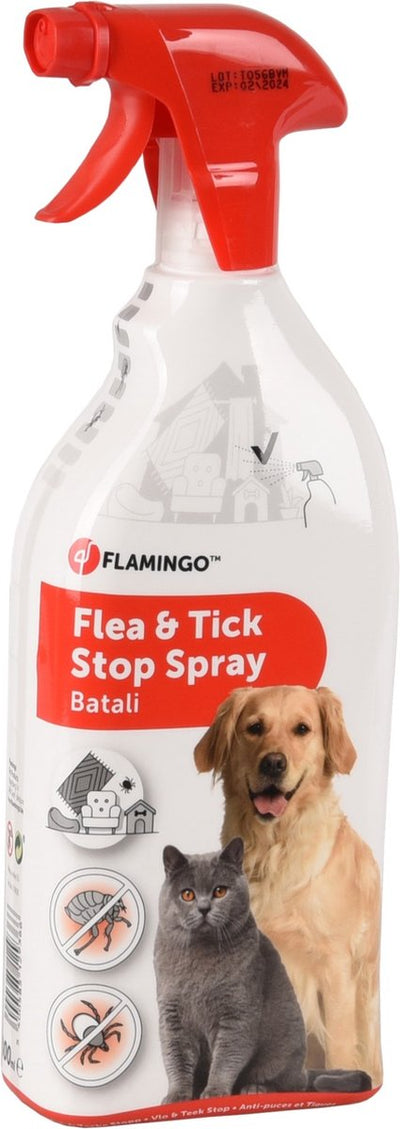 Flamingo-Flohspray – Batali Floh-Zecken-Stop-Spray 800 ml – Anti-Parasiten-Spray – gegen Flöhe – Zecken und Milben – mit Dimethicon – ohne Insektizid – für Korb und Teppich – hergestellt in Europa
