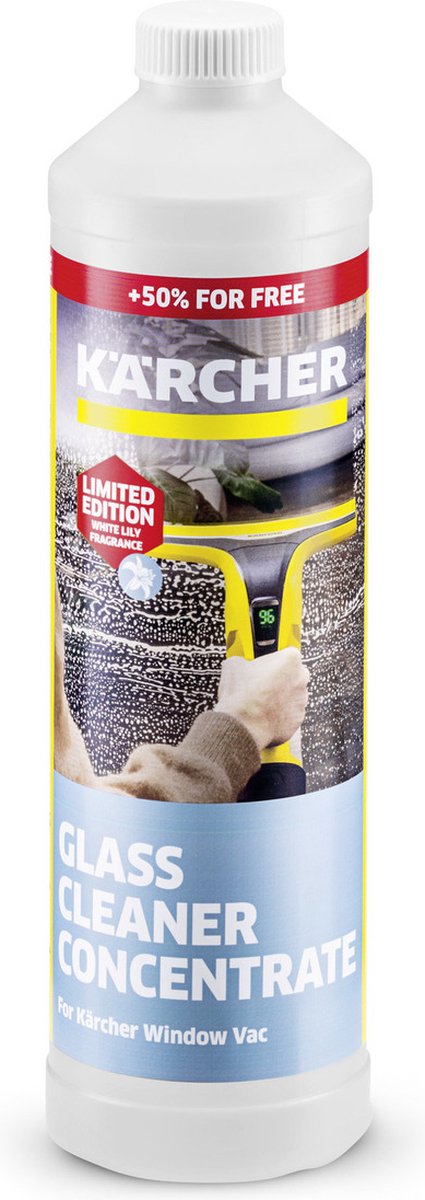 Kärcher Fenstersauger Fensterreinigungskonzentrat RM 500, 750 ml – 50 % gratis – limitierte Auflage – weiße Lilie – streifenfreies Ergebnis – schmutzabweisende Wirkung