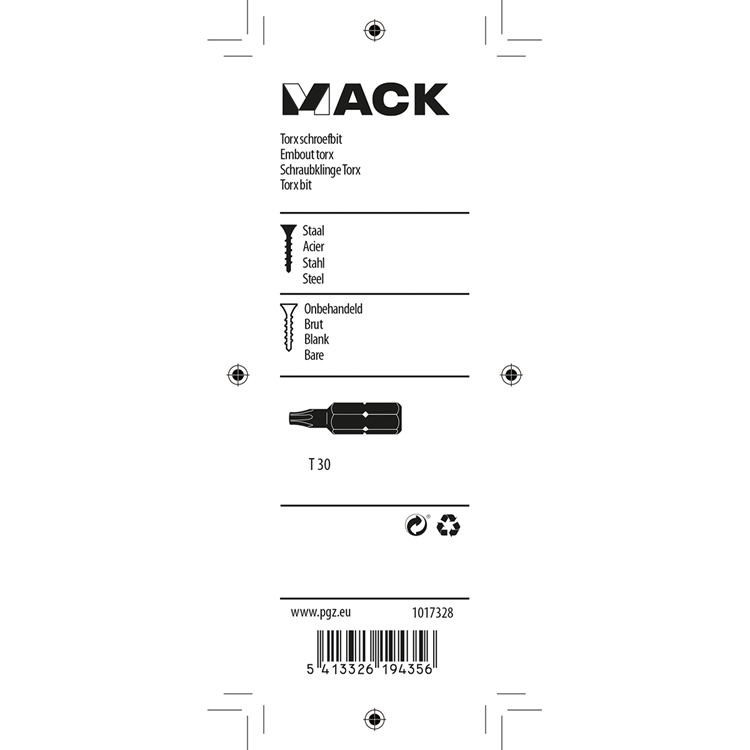 Mack 1017328 - Torx-Schraubenbit Stahl unbehandelt 2 Stück T 30 | 10 Stück