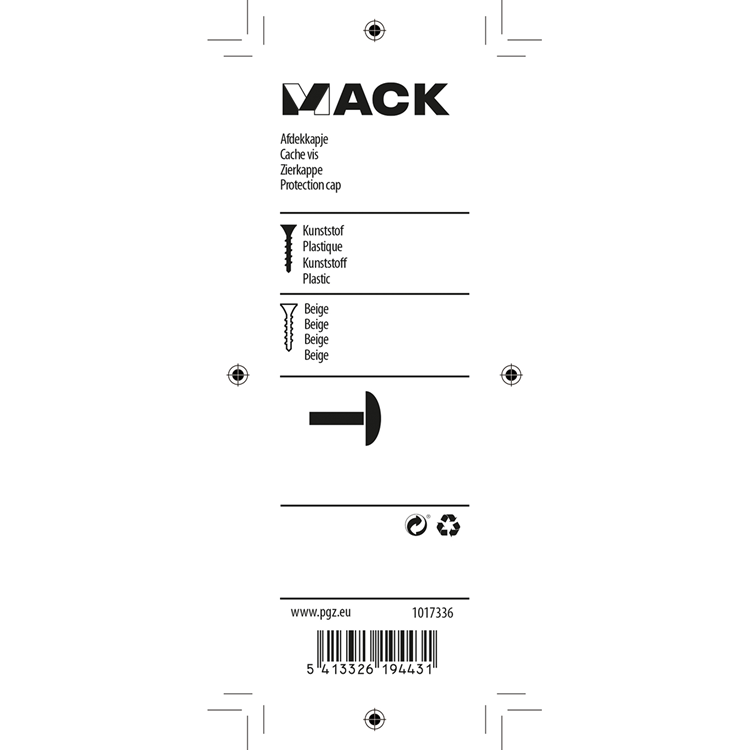 Mack 1017336 - Abdeckkappe Kunststoff beige 40 Stück | 10 Stück