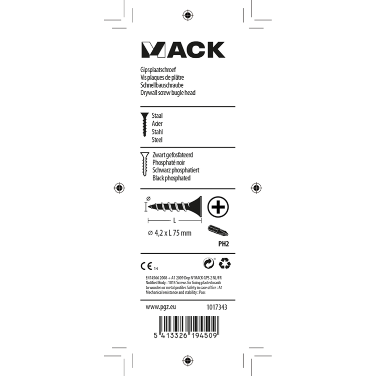 Mack 1017343 - Gipskartonschraube, schwarzes Phosph. 10 Stück 4,2 x 75 mm | 10 Stück
