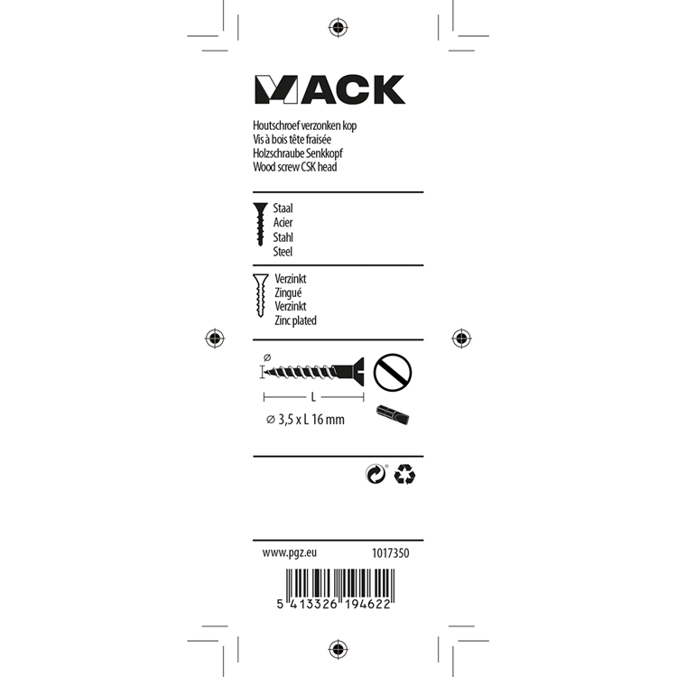 Mack 1017350 - Holzschraube Senkkopf verzinkt 27 Stück 3,5 x 16 mm | 10 Stück