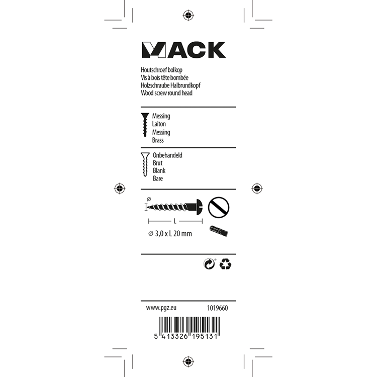 Mack 1019660 - Holzschraube Linsenkopf Messing 11 Stück 3,0 x 20 mm | 10 Stück