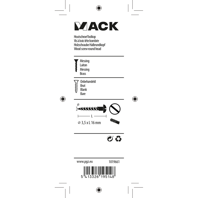 Mack 1019661 - Holzschraube Linsenkopf Messing 10 Stück 3,5 x 16 mm | 10 Stück