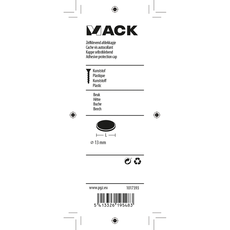 Mack 1017393 - selbstklebende Abdeckkappe Kunstbuche 96 Stück 13 mm | 10 Stück