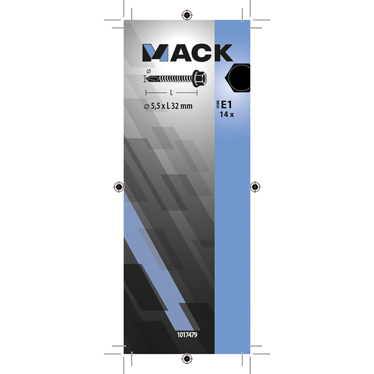 Mack 1017479 – selbstbohrende Sechskantschraube. Kopf verzinkt. 14 Stück 5,5 x 32 mm | 5 Stück