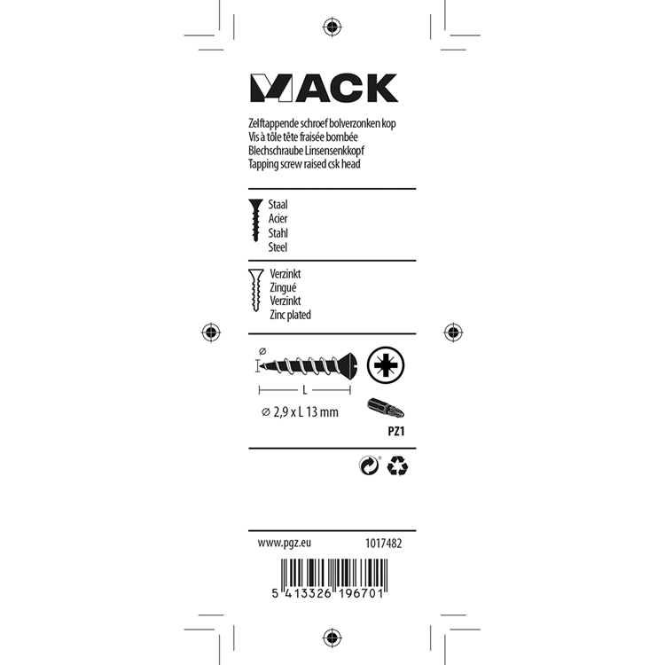 Mack 1017482 – selbstschneidende Schraube BVK verzinkt 38 ​​Stück 2,9 x 13 mm | 10 Stück
