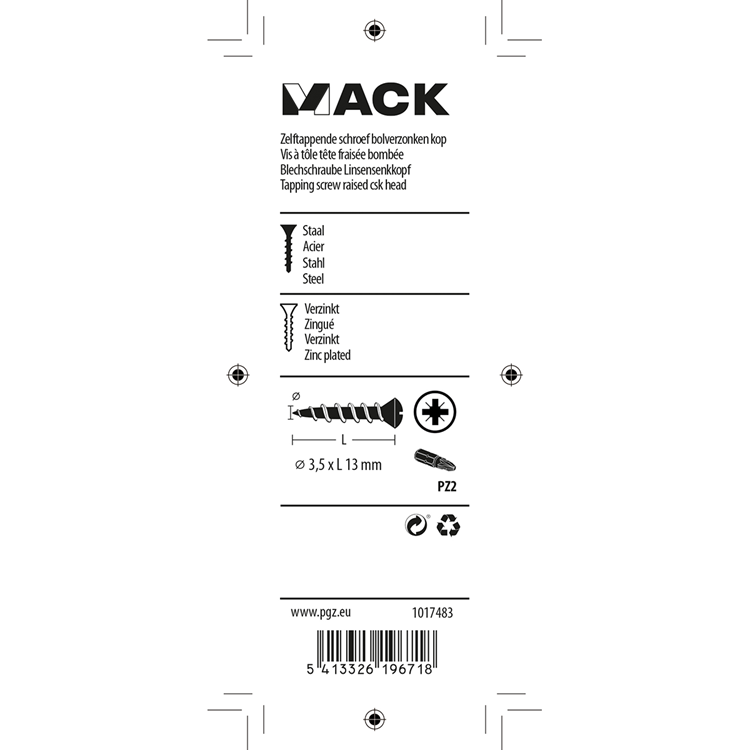 Mack 1017483 – selbstschneidende Schraube BVK-beschichtet 30 Stück 3,5 x 13 mm | 10 Stück