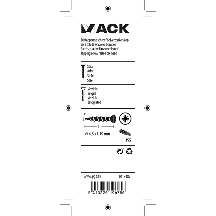 Mack 1017487 – selbstschneidende Schraube BVK verzinkt 14 Stück 4,8 x 19 mm | 10 Stück
