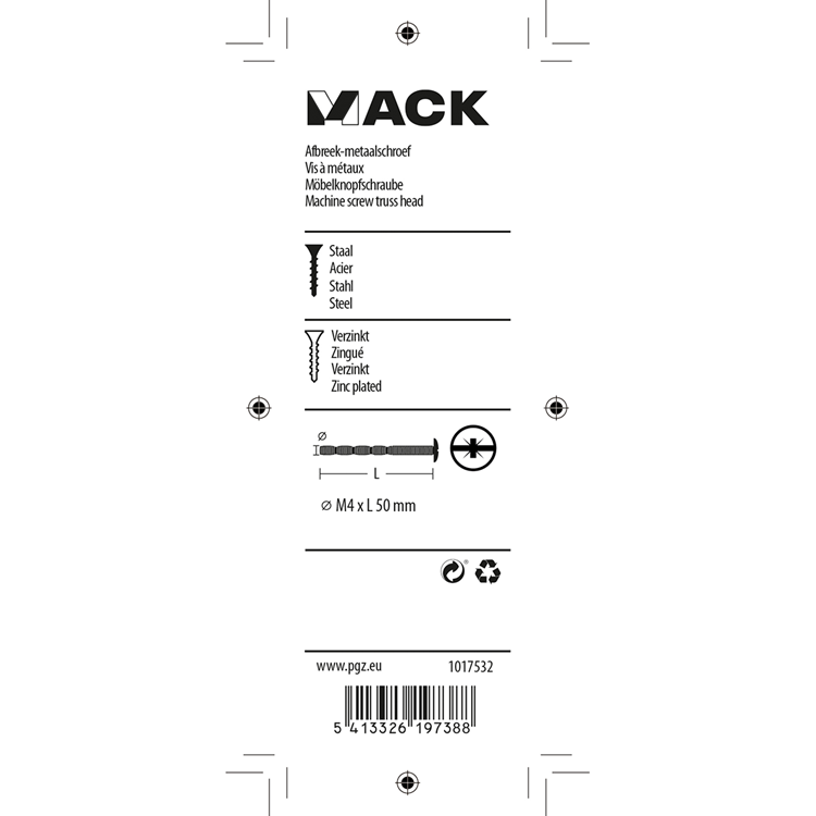 Mack 1017532 – abbrechbare Metallschraube verzinkt. 4 Stück m4 x 50 mm | 10 Stück