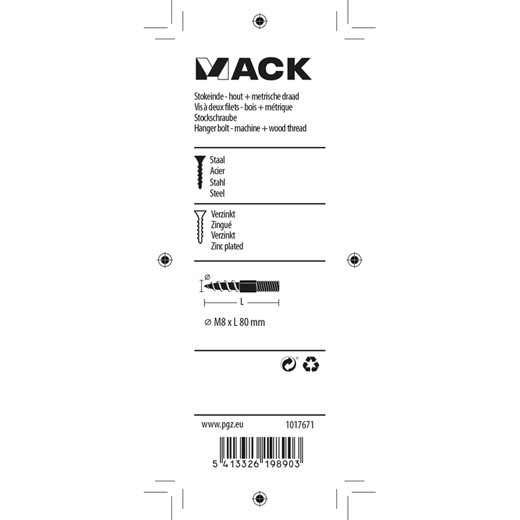 Mack 1017671 – Stockendholz + Meterware. Drahtleitung 4 Stück m8x80 | 10 Stück