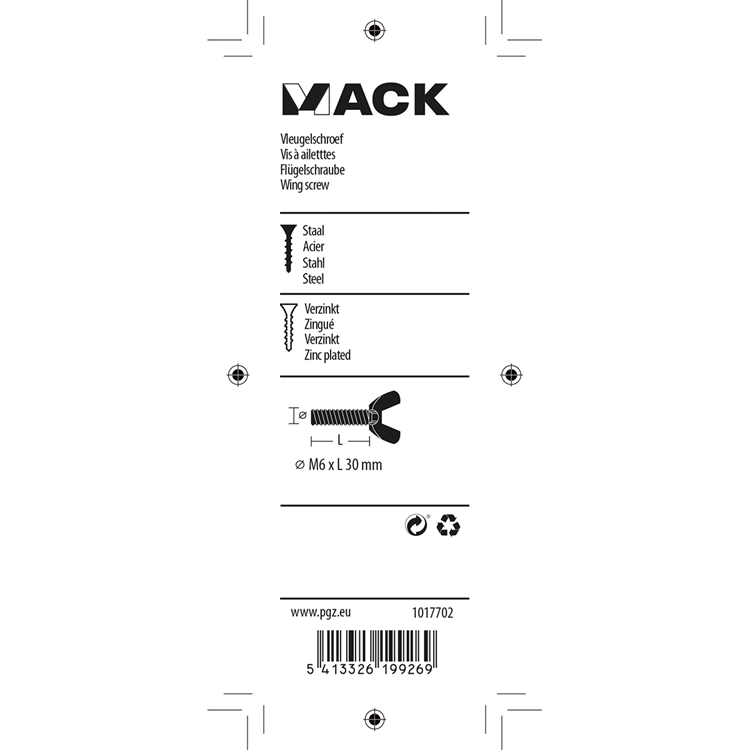 Mack 1017702 - Flügelschraube gelb verzinkt 3 Stück M6 x 30 mm | 10 Stück