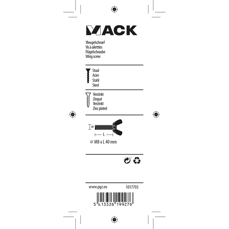 Mack 1017703 - Flügelschraube gelb verzinkt 2 Stück M8 x 40 mm | 10 Stück