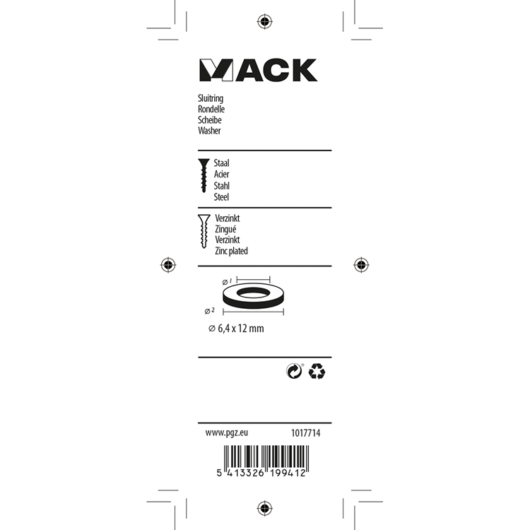 Mack 1017714 – Unterlegscheibe aus verzinktem Stahl, 40 Stück, 6,4 x 12 mm | 10 Stück