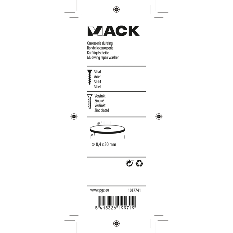 Mack 1017741 - Karosseriescheibe verzinkt 12 Stück 8,4 x 30 mm | 10 Stück