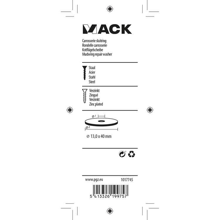 Mack 1017745 - Karosseriescheibe verzinkt 6 Stück 13,0 x 40 mm | 5 Stück