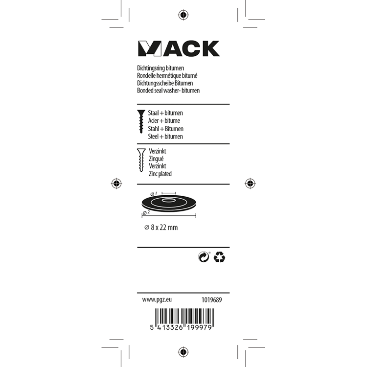 Mack 1019689 - Dichtring Bitumen verzinkt 8 Stück 8 x 22 mm | 10 Stück