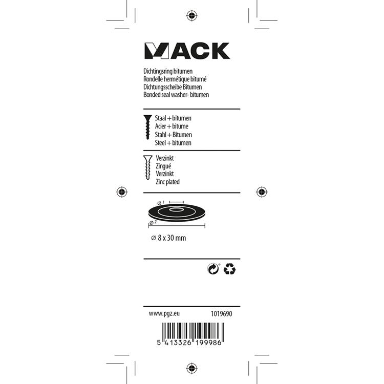 Mack 1019690 - Dichtring Bitumen verzinkt 6 Stück 8 x 30 mm | 10 Stück