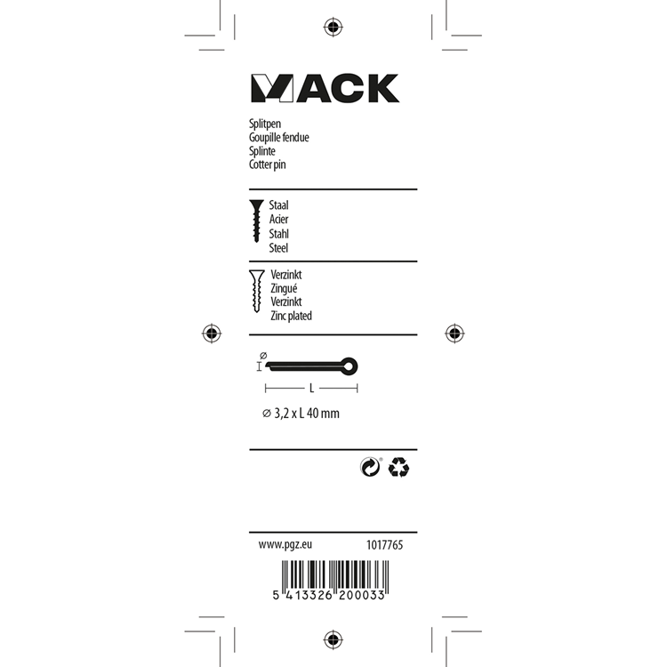 Mack 1017765 - Splint verzinkter Stahl 12 Stück 3,2 x 40 mm | 10 Stück