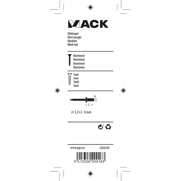 Mack 1020294 - 40 Blindklammern Aluminium 3,2x8mm | 10 Stück