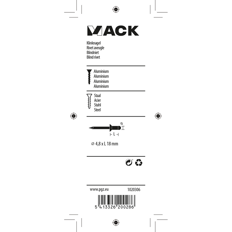 Mack 1020306 - 16 Blindklammern Aluminium 4,8x18mm | 5 Stück