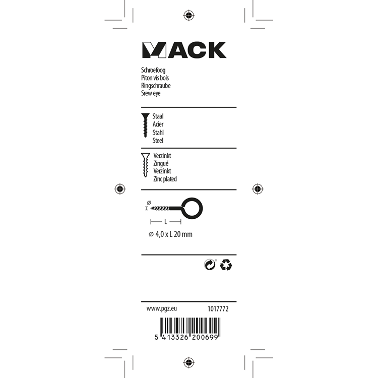 Mack 1017772 - Schraubenöse aus verzinktem Stahl, 10 Stück, 4,0 x 20 mm | 10 Stück