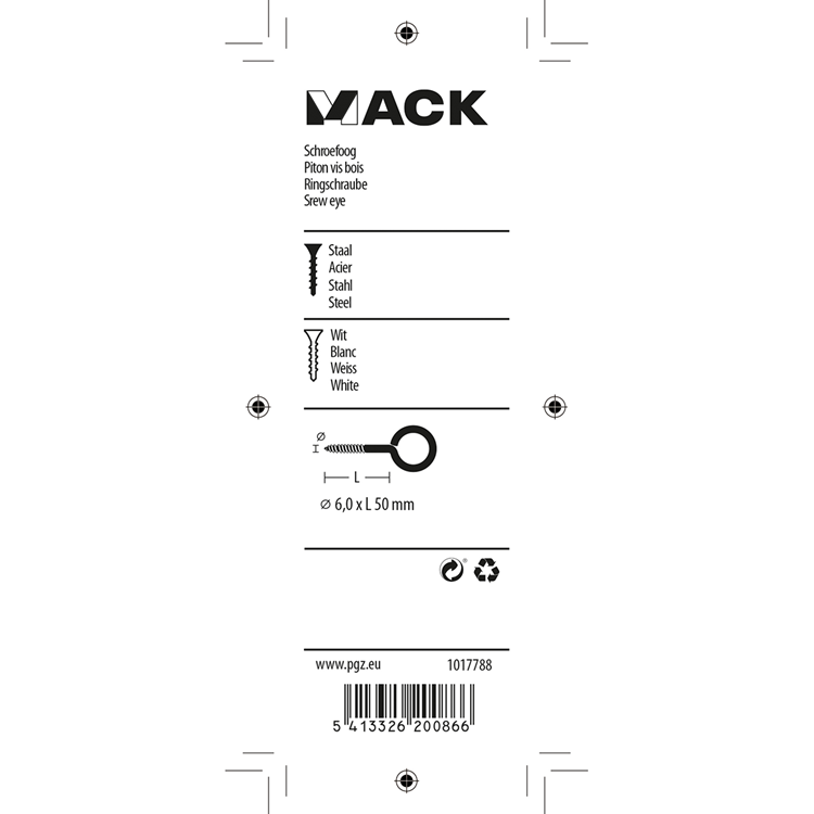 Mack 1017788 - Schrauböse Stahl weiß 2 Stück 6,0 x 50 mm | 5 Stück