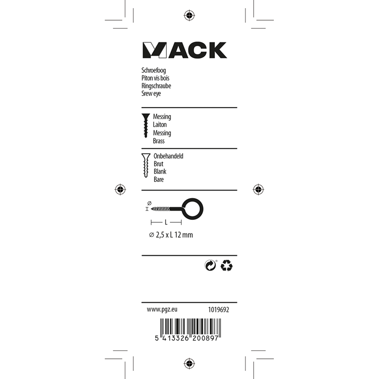 Mack 1019692 - Schrauböse Messing 6 Stück 2,5 x 12 mm | 10 Stück