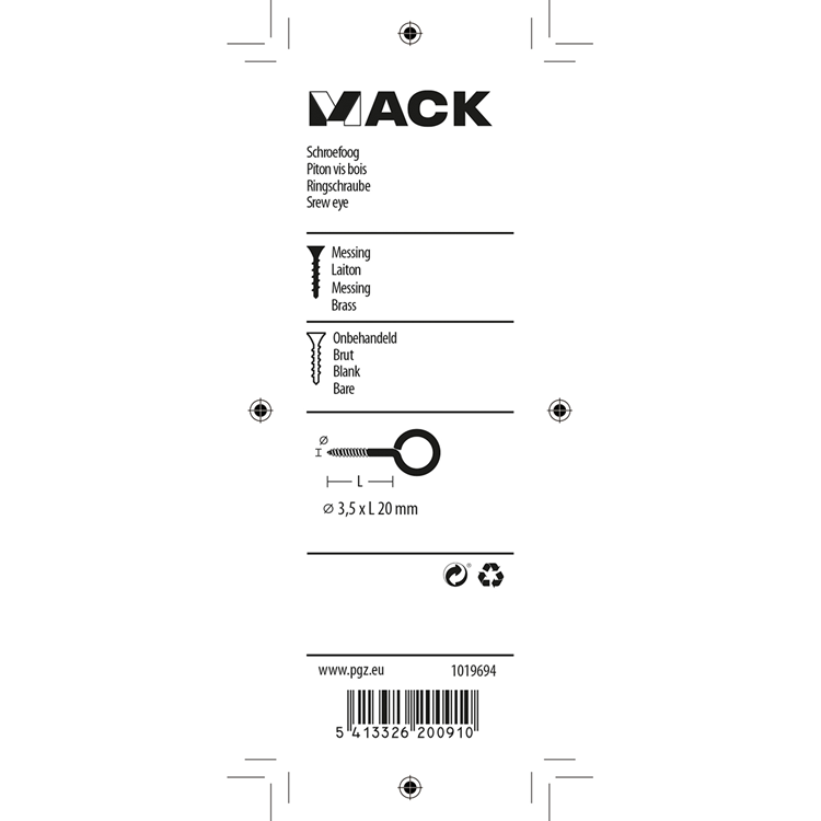 Mack 1019694 - Schrauböse Messing 3 Stück 3,5 x 20 mm | 10 Stück