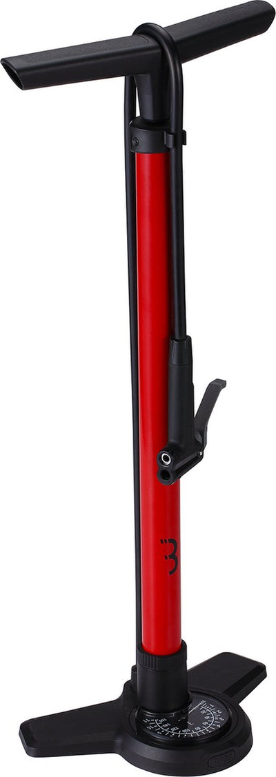 Bbb Cycling Airboost 2.0 Fahrradpumpe mit Manometer – 11 bar 160 psi – Ventile: Dunlop, Presta Schräder – Hochdruck-Standpumpe für Rennrad und MTB – Rot – BFP-28