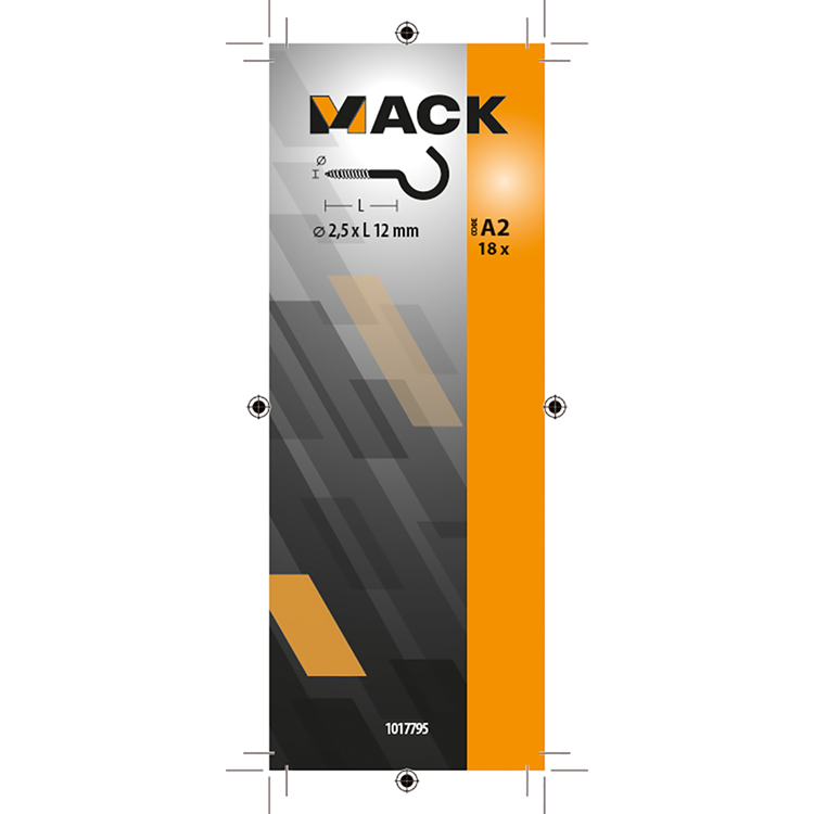 Mack 1017795 - Schraubhaken verzinkter Stahl 18 Stück 2,5 x 12 mm | 10 Stück