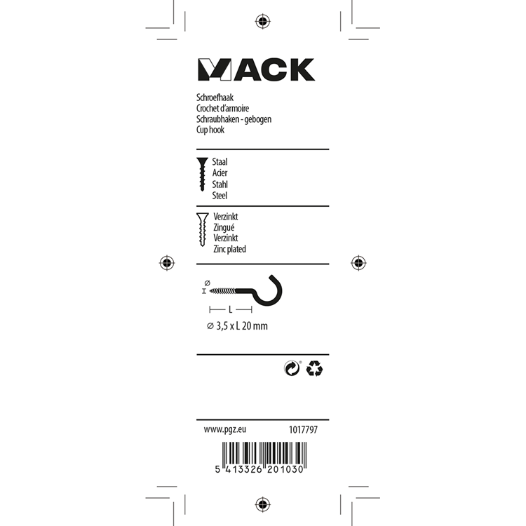 Mack 1017797 - Schraubhaken verzinkter Stahl 10 Stück 3,5 x 20 mm | 10 Stück