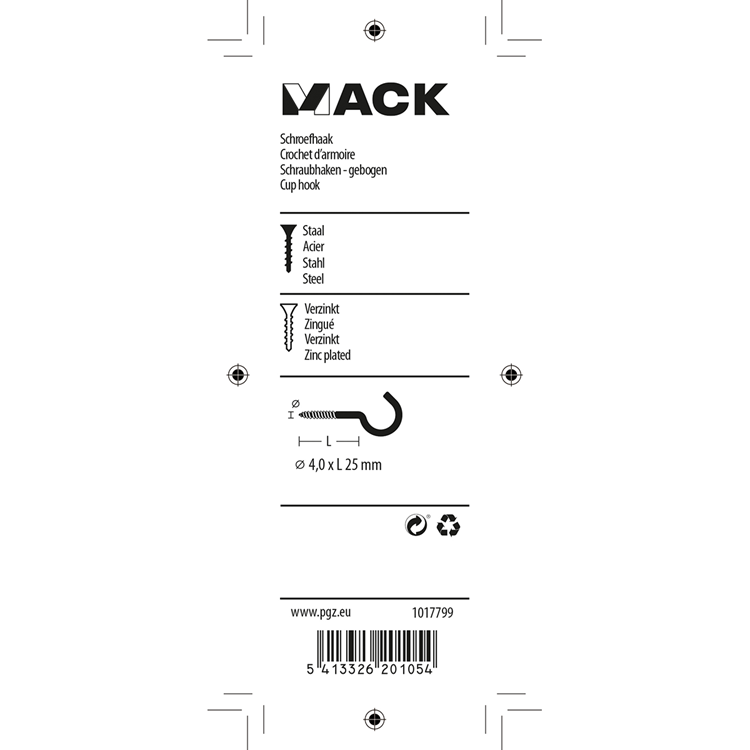 Mack 1017799 - Schraubhaken verzinkter Stahl 7 Stück 4,0 x 25 mm | 10 Stück