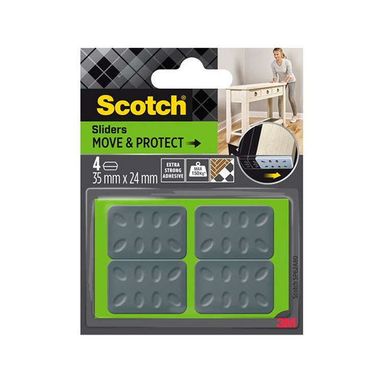 3 m 1070700 – Scotch® Move Protect Slider, selbstklebend, grau, 35 mm x 24 mm | 7 Stück