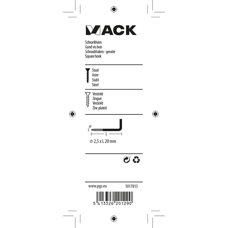 Mack 1017815 - Daumenschraube verzinkter Stahl 20 Stück 2,5 x 20 mm | 10 Stück