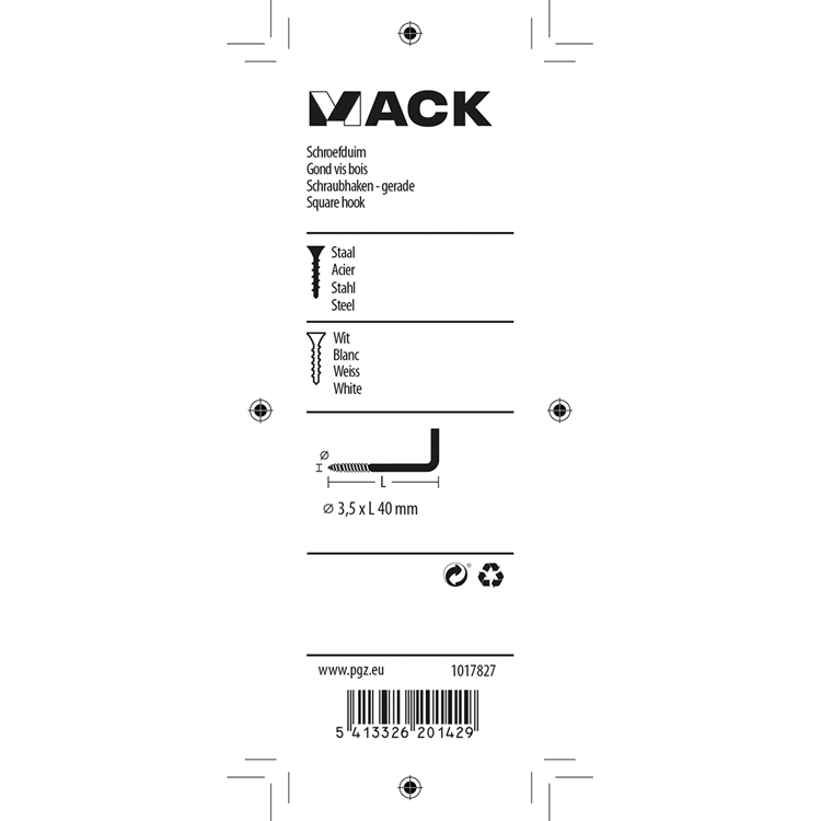 Mack 1017827 - screw thumb steel white 4 pcs 3.5 x 40 mm | 10 Stück