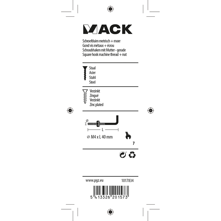 Mack 1017834 – Schraube Zoll metrisch + Mutter Stahl 5 Stück M4 x 40 mm | 10 Stück