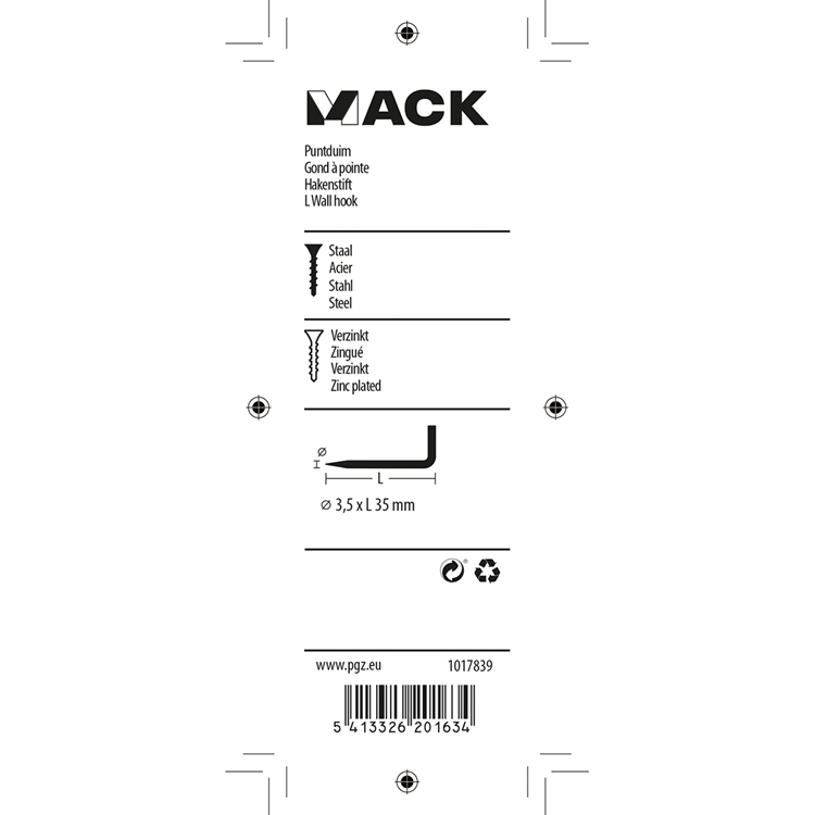Mack 1017839 - Spitzendaumen verzinkter Stahl 11 Stück 3,5 x 35 mm | 10 Stück