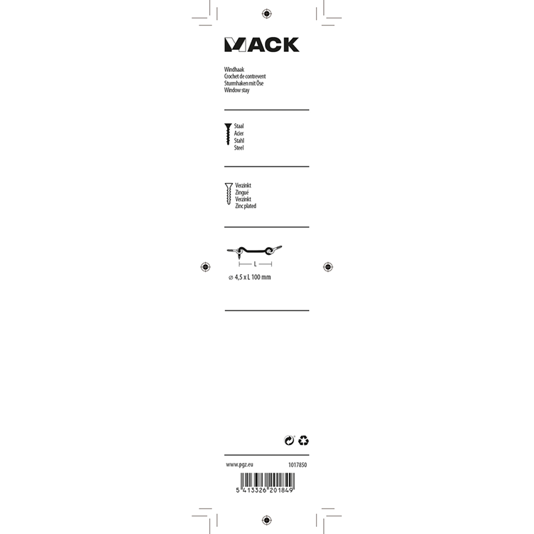 Mack 1017850 – Windhaken aus verzinktem Stahl, 2 Stück, 4,5 x 100 mm | 5 Stück