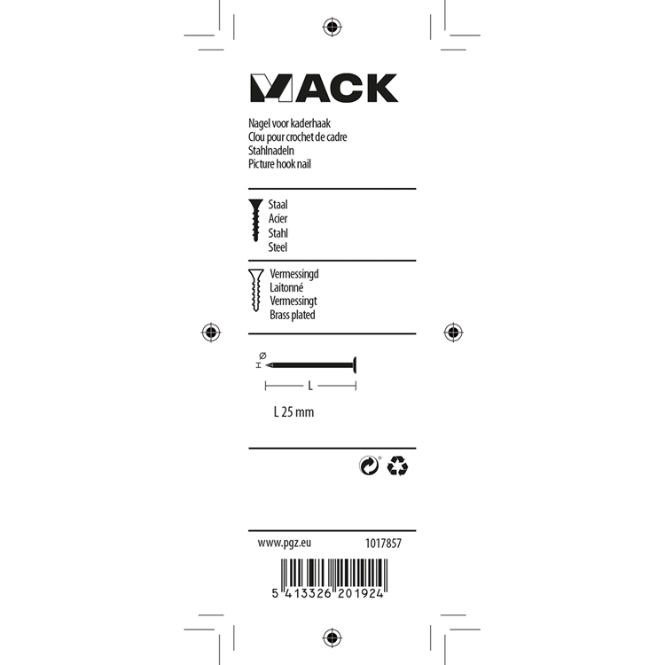 Mack 1017857 – Nagel für Rahmenhaken Stahl vermess. 25 Stück 25 mm | 10 Stück