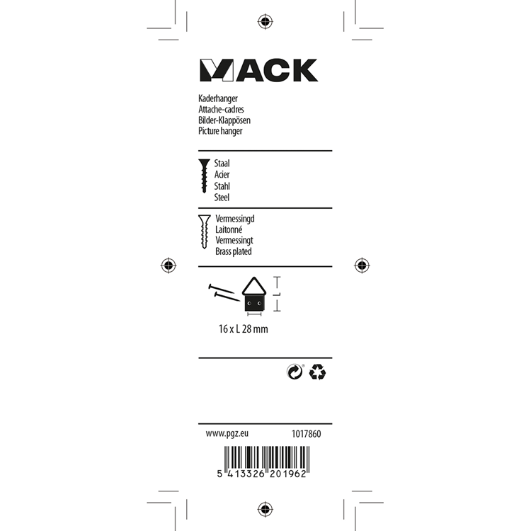 Mack 1017860 - Rahmenaufhänger Stahl vermessingt 5 Stück 16 x 28 mm | 10 Stück