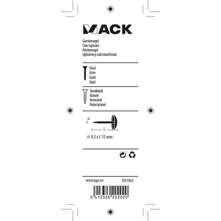 Mack 1017863 – Ziernägel aus vernickeltem Stahl, 40 Stück, 9,5 x 15 mm | 10 Stück