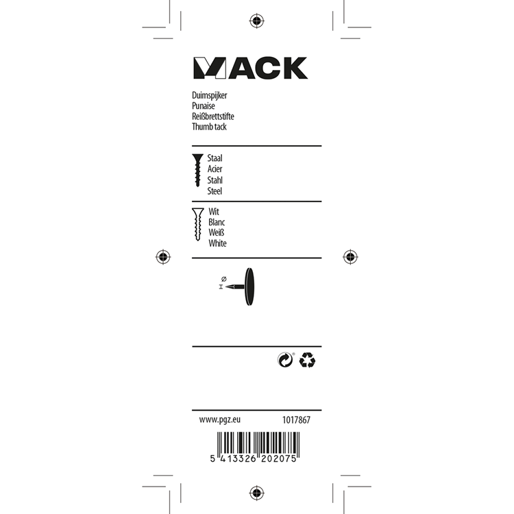 Mack 1017867 - Thumbnail Stahl weiß 60 Stück | 10 Stück