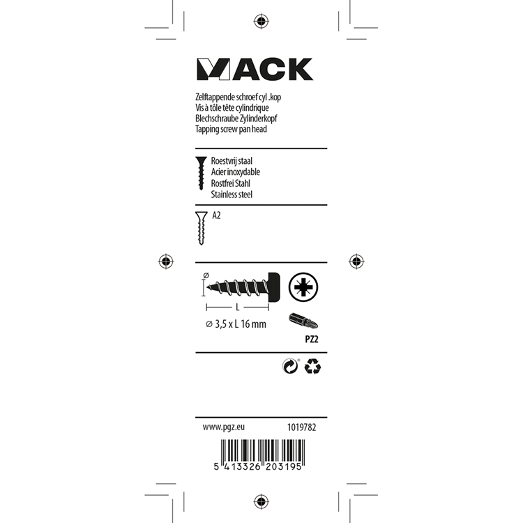 Mack 1019782 – selbstschneidende Schraube Zylinderkopf A2 13 Stück 3,5 x 16 mm | 10 Stück