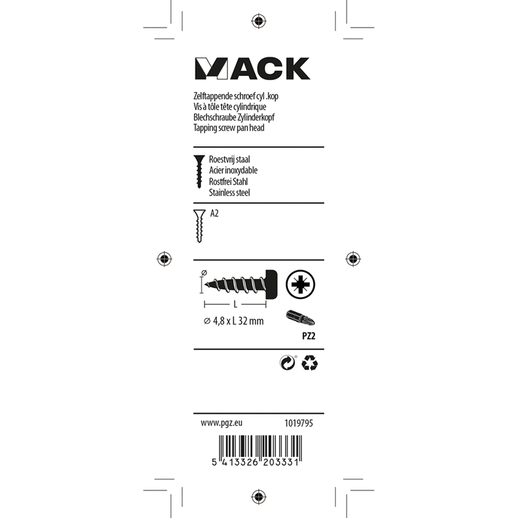 Mack 1019795 - self-tapping screw cylinder head A2 7 pcs 4.8 x 32 mm | 10 Stück