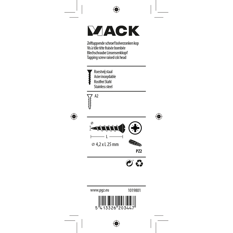 Mack 1019801 – selbstschneidende Kugelschraube fx.heada2 8 Stück 4,2 x 25 mm | 10 Stück